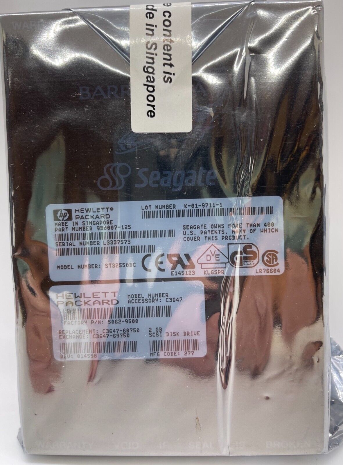 Seagate/HP Barracuda ST32550DC 2.1GB 80Pin/SCA HVD 差動 SCSI /