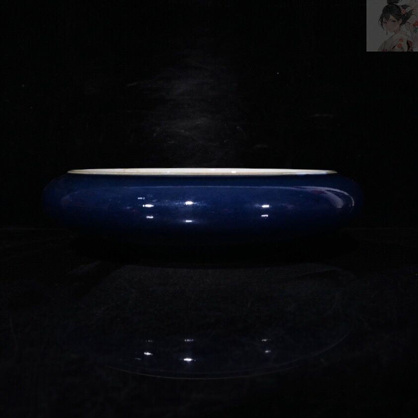 旧家蔵出し 大清康熙年製 霽藍 開片 筆洗 古陶瓷器 陶芸 造型