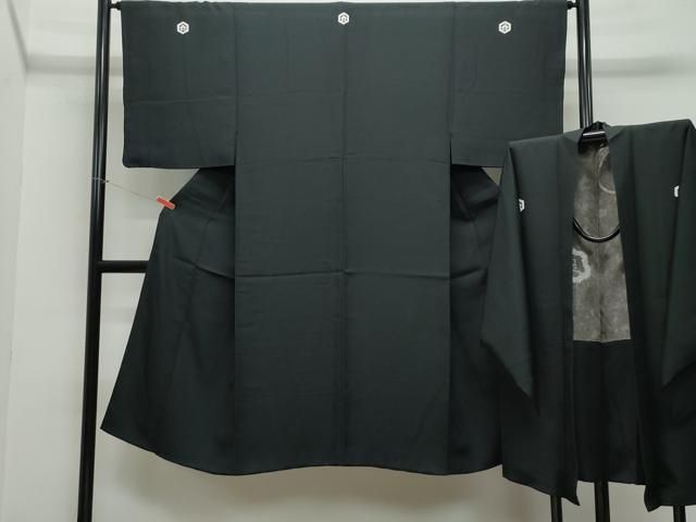 平和屋着物●男性 黒紋付 羽織セット 正絹 CAAZ0953vf