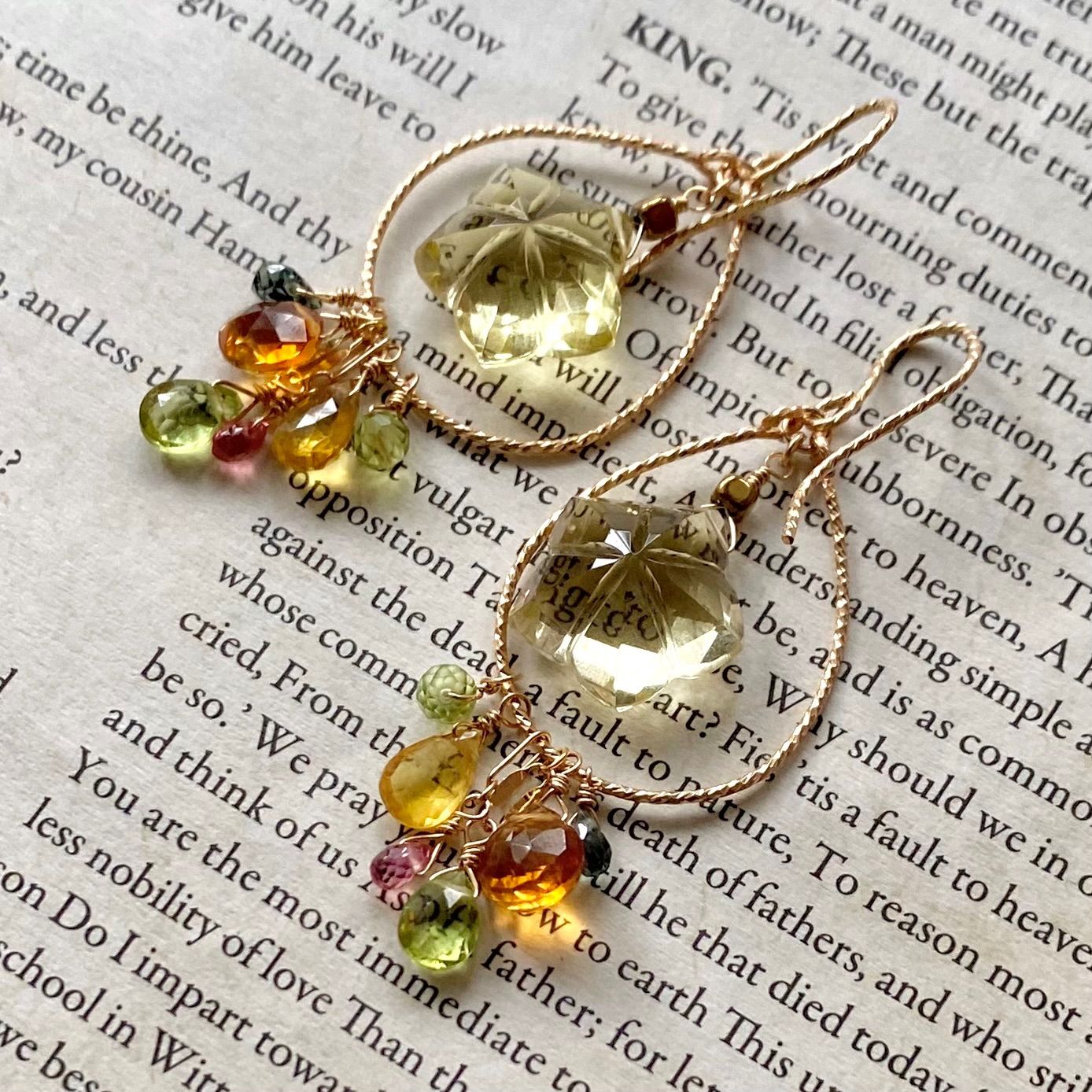 フラワーカービング フルーツカラー ピアス 14kgf