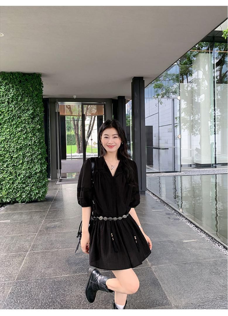 ホワイトVネックツーピース 春夏ミニワンピ女子会デート用