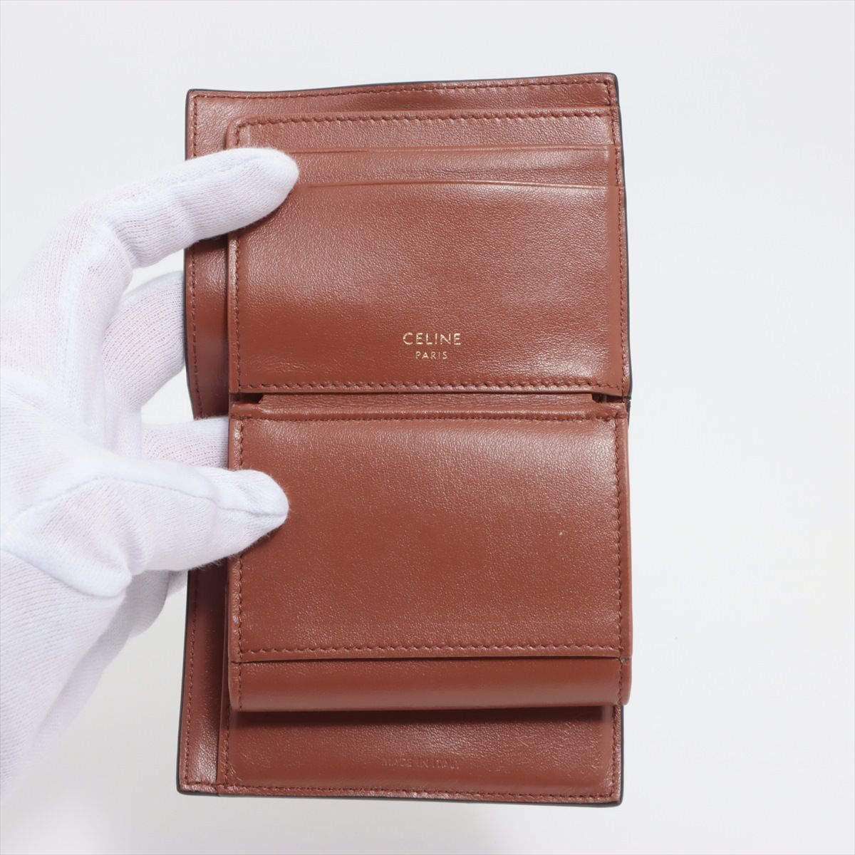 極美品 セリーヌ スモール カデナ ストラップ ウォレット レザー 三  