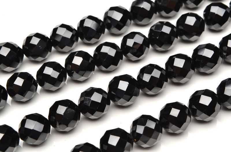 ブラックスピネル 64面カット 12mm １連（38cm） パワーストーン 天然石 _R5535-12