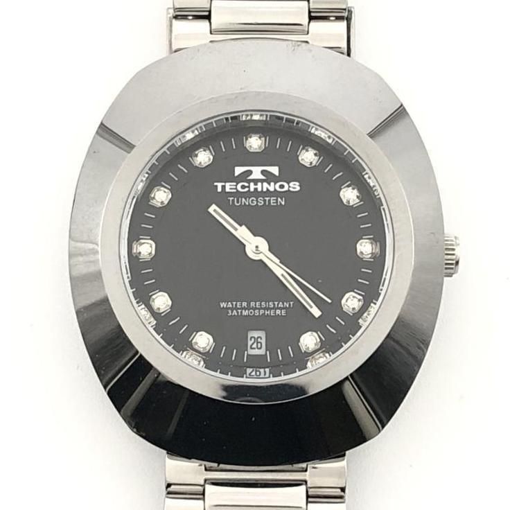 中古】TECHNOS タングステンベゼル 腕時計 T9475GC シルバー