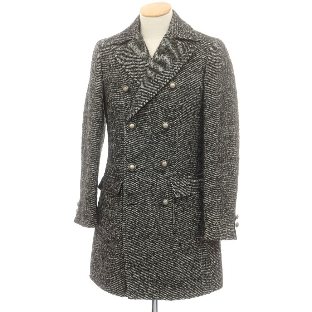 センス SSEINSE ポリエステルウール ダブルブレストコート ブラックxホワイト サイズ44 メンズ