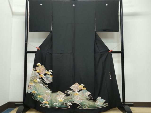 平和屋着物●豪華黒留袖　作家物　駒刺繍　百寿文様　金彩　正絹　逸品　CAAY2959vf 平和屋着物○豪華黒留袖 作家物 駒刺繍 百寿文様 金彩 正絹 逸品