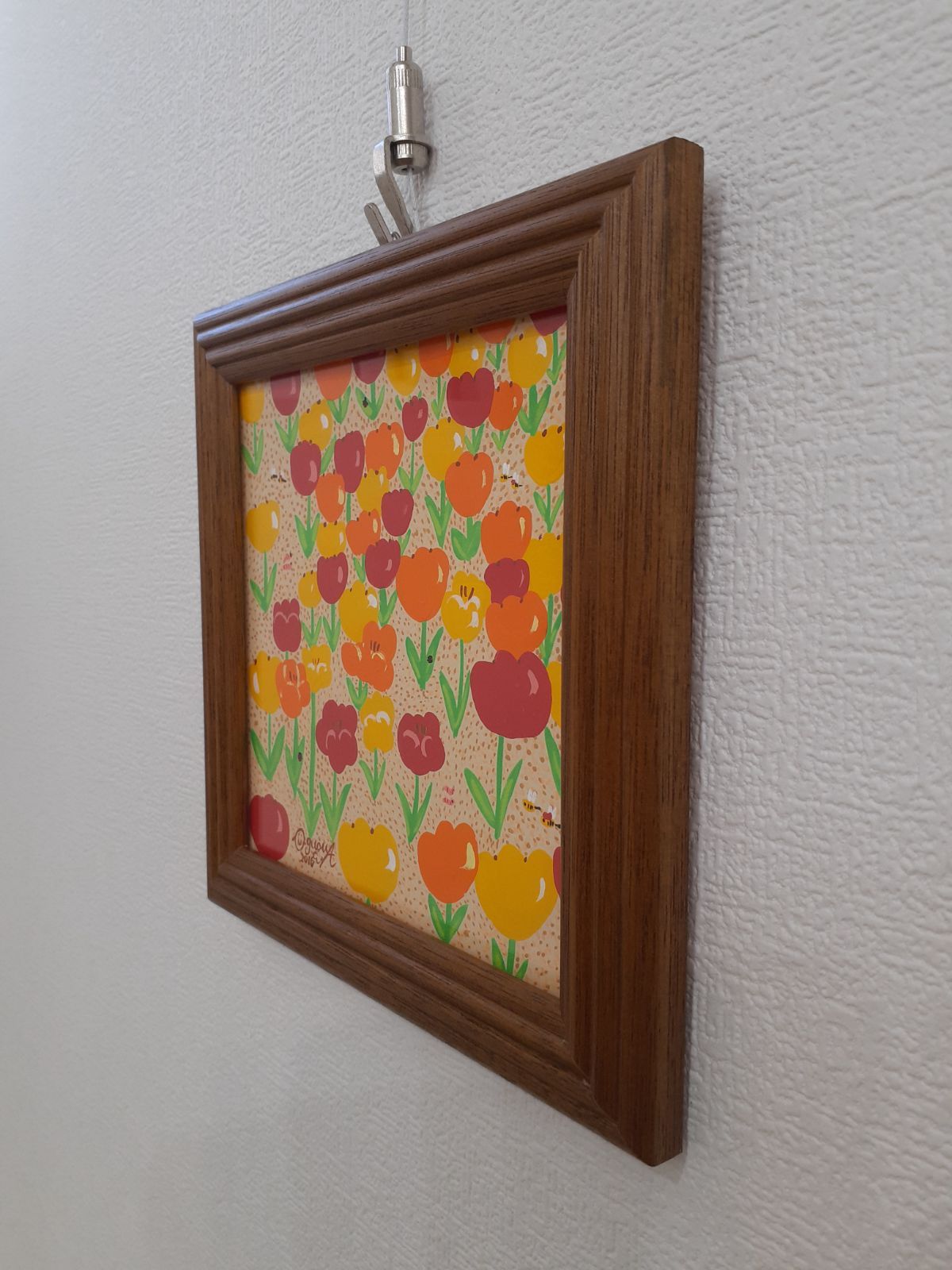 ハッピーチューリップ畑ミニ アクリル絵の具 額付き 17×17cm 画家 小楠 