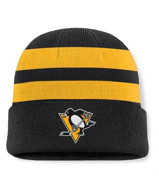送料無料 ファナティクス メンズ 帽子 アクセサリー Men s Black|G Pittsburgh Penguins Fundamental Swipe Stripe Cuffed Knit Hat Black G