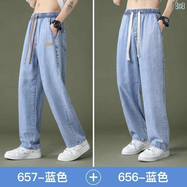 種類91：3XL/D：655グレー メンズ ファッション 服 オシャレ シンプル 大人 かっこいい 大きいサイズ ストリート 紳士服 テンセル ジーンズ 夏 薄手 ストレート ワイド レッグ カジュアル パンツ アメリカン レトロ サマー