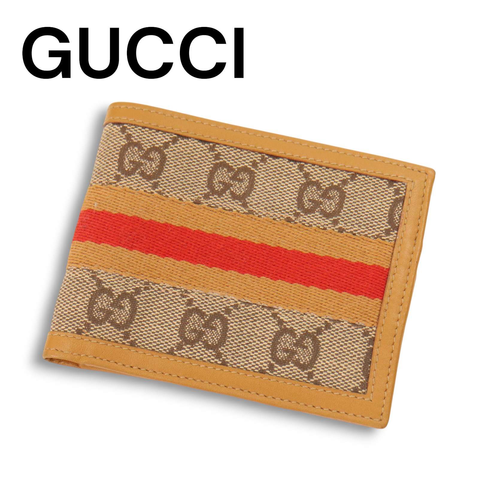 GUCCI グッチ シェリーライン☆ GGキャンバス × レザー 二つ折り 財布