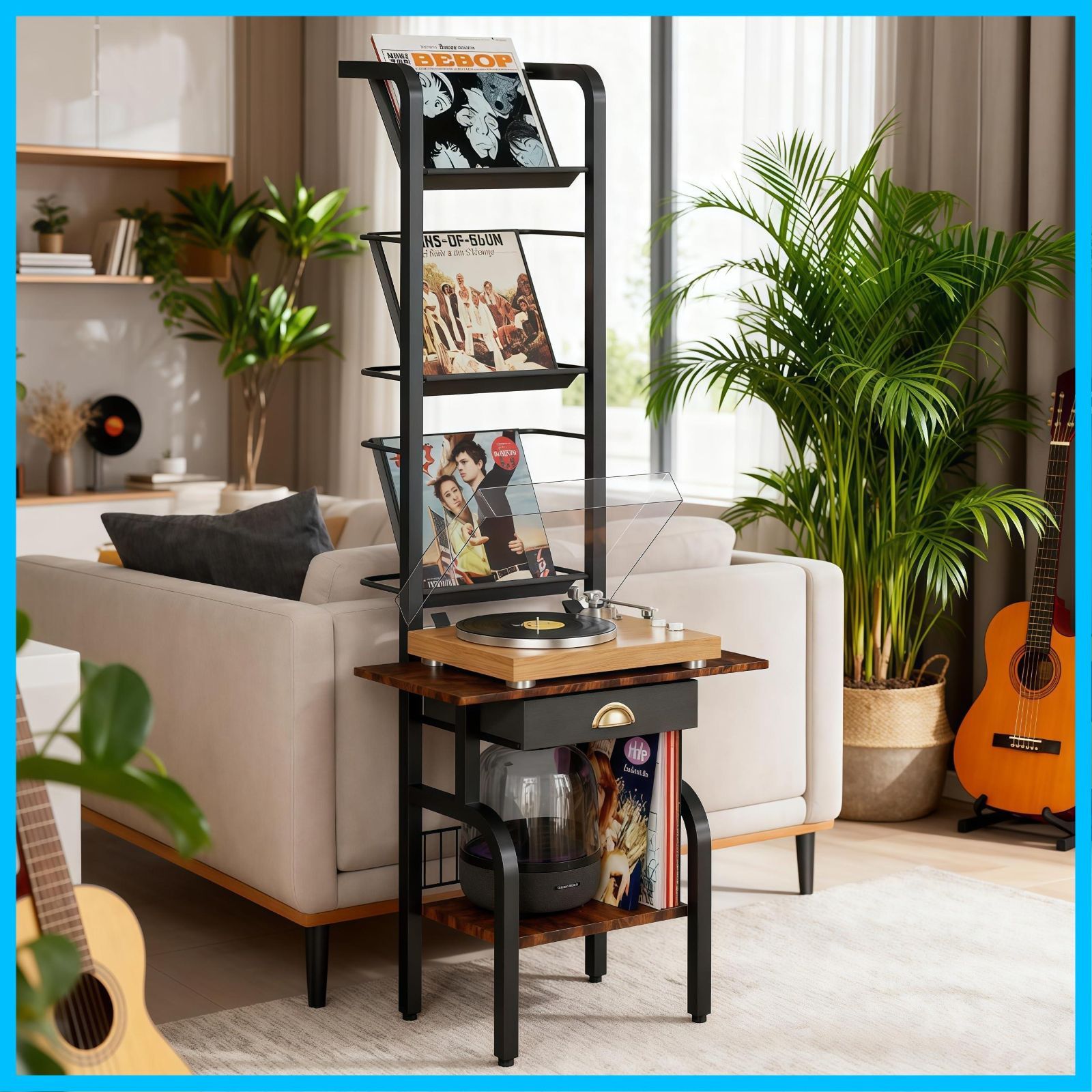 数量 日本語説明書付き ブラック 144.5x30x35cm オフィス用 ベッドルーム リビングルーム レコードプレーヤースタンド 200枚のレコードを収納でき メディア収納家具 壁掛け レコード レコード 収納 レコード棚 EastEamily