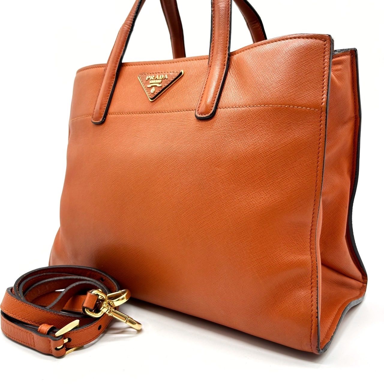 良品】 PRADA プラダ 2way ショルダーバッグ トートバッグ 三角ロゴ 