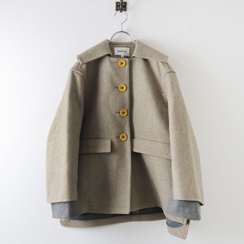 極美品 2022AW エンフォルド ENFOLD SQUARE COLLAR BOX COAT メルトン 