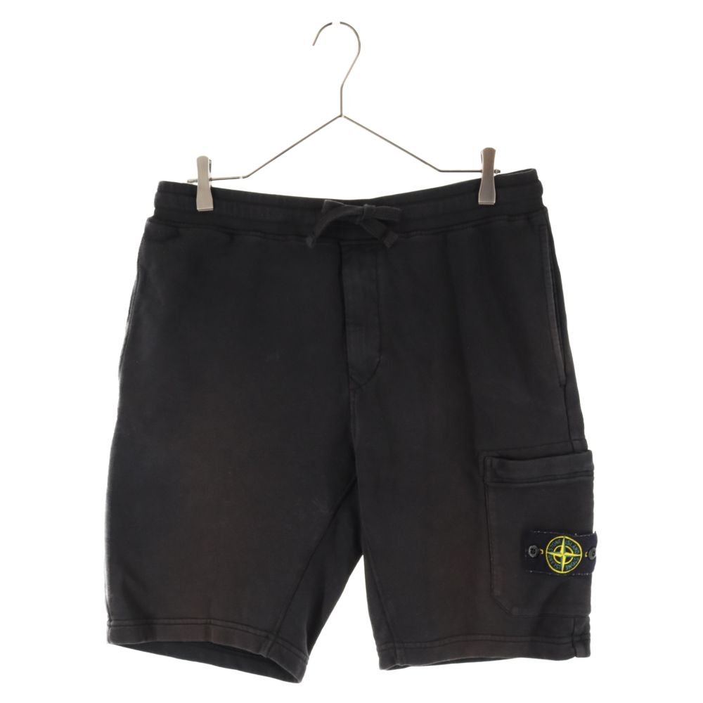 ストーンアイランド　ブラック　ハーフパンツ　741564651 スウェット　XL STONE ISLAND (ストーンアイランド) ロゴ刺繍 スウェット ハーフパンツ