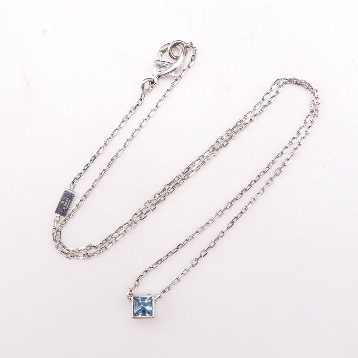 K18WG Gucci グッチ ネックレス キューブ 750 ホワイトゴールド ブルートパーズ レディース 38cm 箱 ケース 取説付き