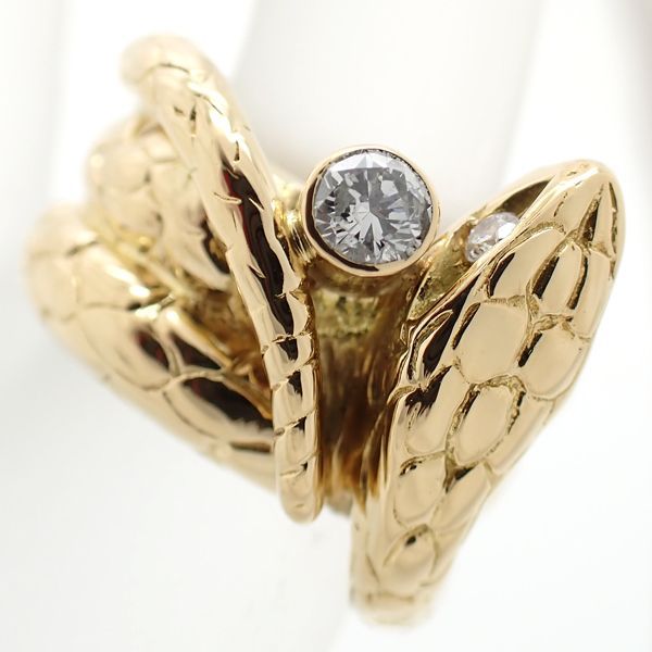 K18 スネーク デザイン ダイヤモンドリング 約11号 D0.23ct イエロー