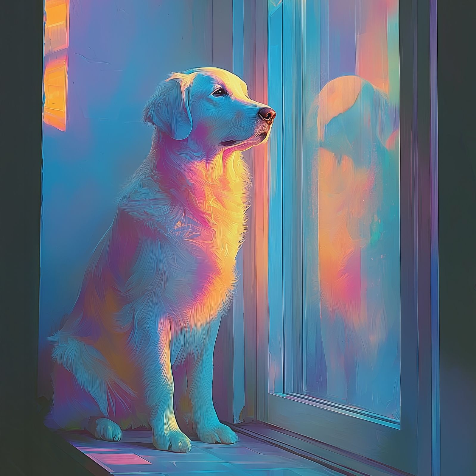 名入れOK リフレクション - ゴールデンレトリバー犬 No.1 アートポスター ペットロス うちの子記念日 北欧 ナチュラル モダンインテリア