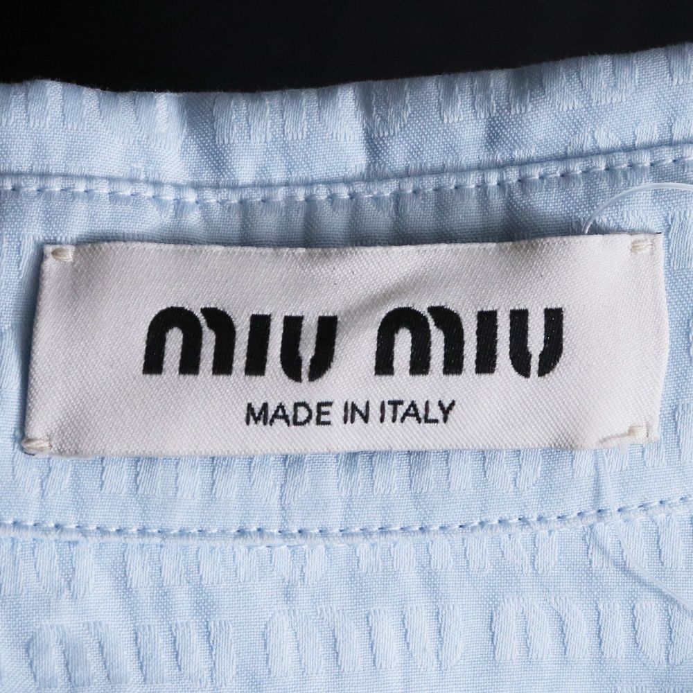 MIUMIU ストライプコットン 長袖シャツ サイズ38 ブルー MK1784 S232 1XLJ ミュウミュウ 2023 ロゴジャガード ボンバー MIUMIU ストライプコットン 長袖シャツ サイズ38 ブルー MK1784