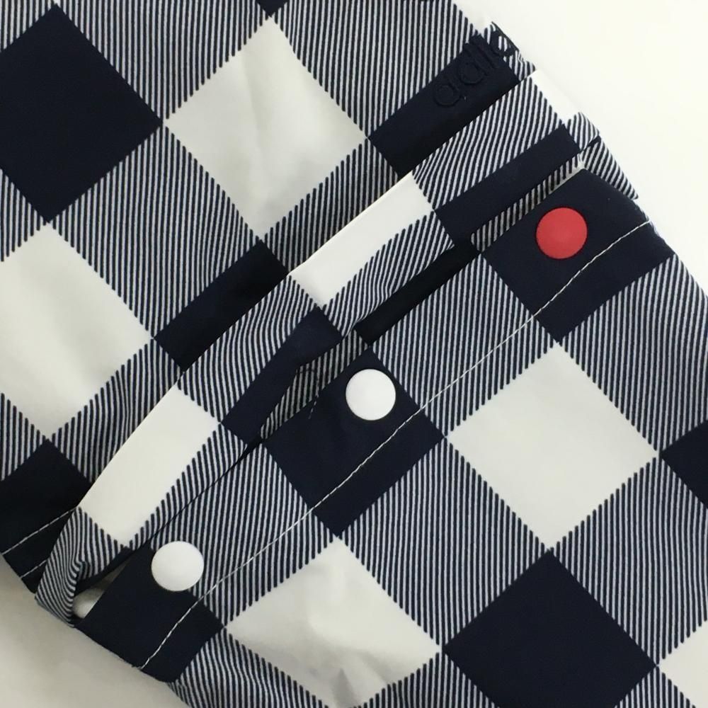超美品】アディダス 2WAYスニード 白×ネイビー ブロックチェック 蓄熱