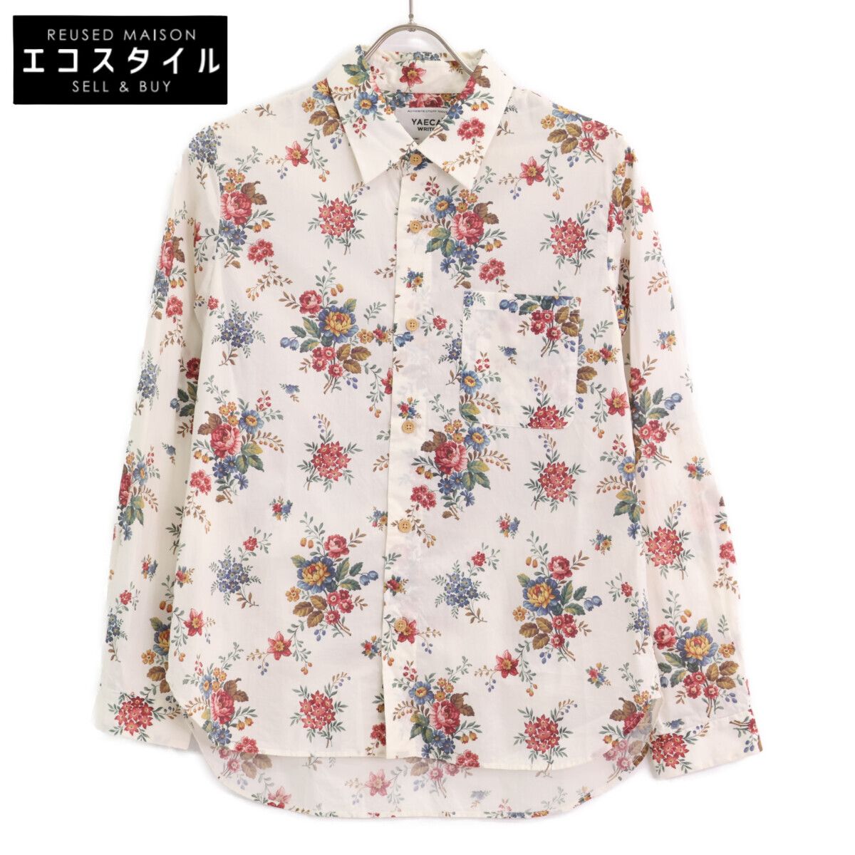 YAECA ヤエカ ×LIBERTY 90102 ﾎﾜｲﾄ系 花柄 ｺｯﾄﾝ 長袖ｼｬﾂ M