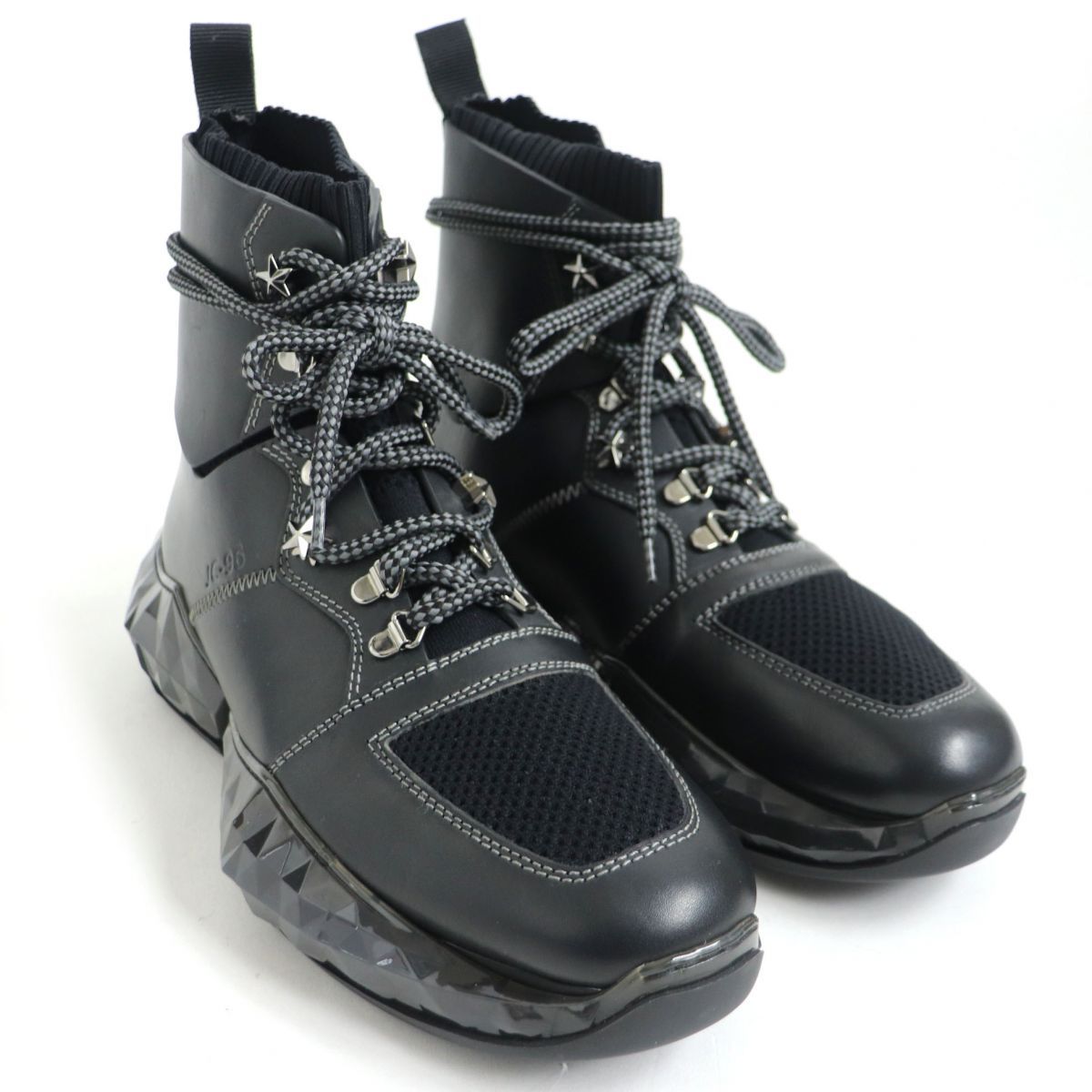 未使用□ジミーチュウ DIAMOND SPACE BOOT バケッタレザー×ニット スタースタッズ 6ホール ブーツ/ハイカットスニーカー ブラック  41 伊製 - メルカリ