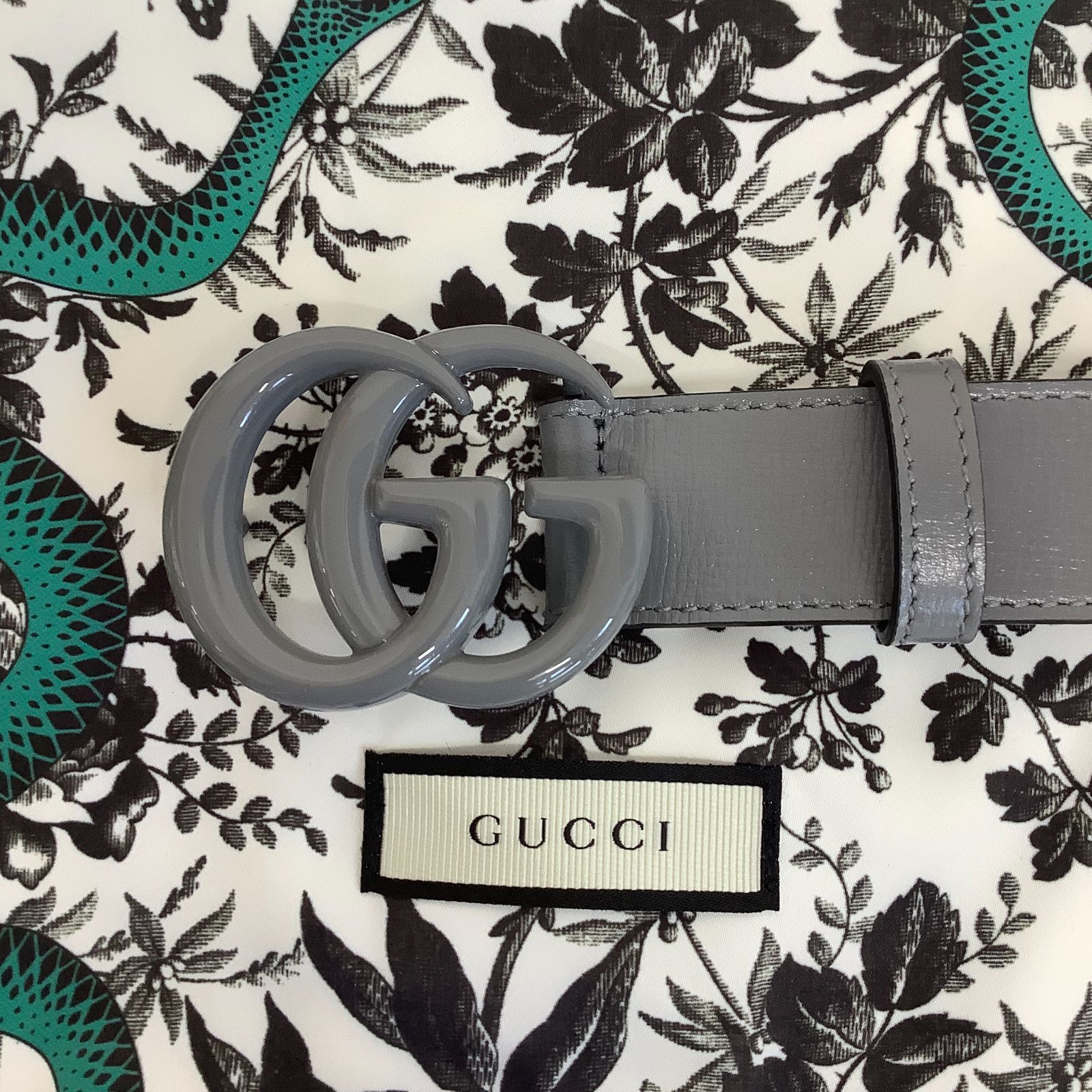 美品】GUCCI グッチ ベルト GGマーモント スリムベルト レザー グレー 