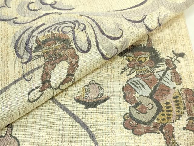 平和屋着物■極上　六通柄袋帯　大津絵　雷公の太鼓釣り　金糸　逸品　DZAA8630kh5 平和屋着物□極上 六通柄袋帯 大津絵 雷公の太鼓釣り 金糸 逸品