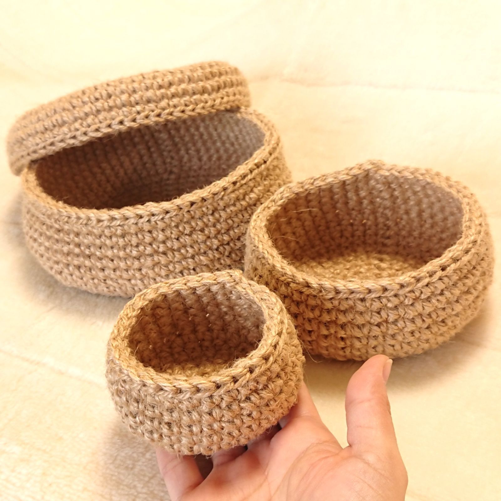 麻紐かご3サイズセット(蓋付き) - メルカリ