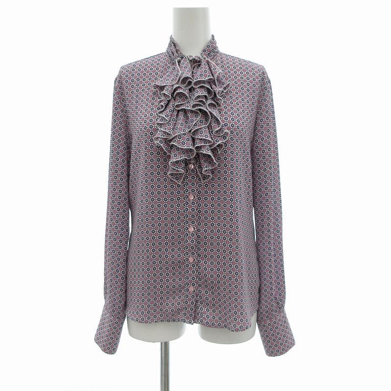 ナラカミーチェ NARA CAMICIE ジョーゼット幾何ダブルフリルブラウス 長袖 1 パープル |UO