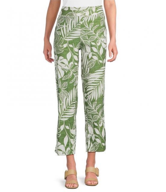 【送料無料】 インベストメンツ レディース カジュアルパンツ ボトムス Lime Palm Tropical Print Pull-On Straight Leg Ankle Pants Lime Palm