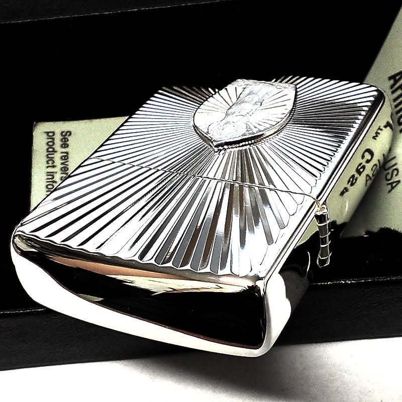 ZIPPO 聖観世音菩薩 アーマー 純銀プレート ジッポ ライター 彫刻 美しい 御守り ホワイトゴールド かっこいい シンプル レディース 高級 おしゃれ メンズ プレゼント ギフト
