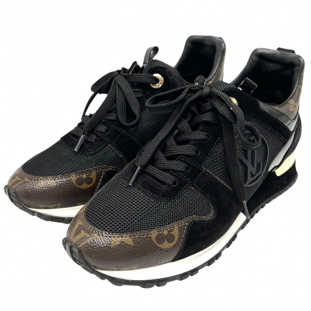 ルイヴィトン スニーカー レディース モノグラム ランアウェイライン ファッションアイテム 靴 ローカット 37サイズ 約24cm LOUIS VUITTON 1A3CW2 スウェード レザー ブラック 黒 ブラウン 茶 ゴールド金具 品