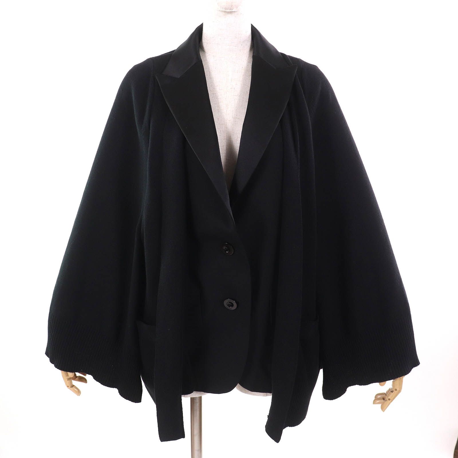 美品△Sacai サカイ 22SS 22-05907 GREEN PANELED CARDIGAN ロゴ