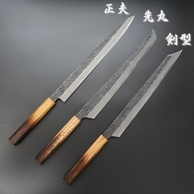 堺孝行　土井逸夫氏作　焔　紅蓮　玄武　柳刃包丁 木製ハンドル 堺孝行土井逸夫氏作焔紅蓮玄武柳刃包丁 木製ハンドル