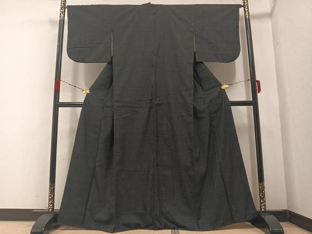 平和屋着物○男性 黒紋付 紬地 正絹 逸品 AABA0101zg 