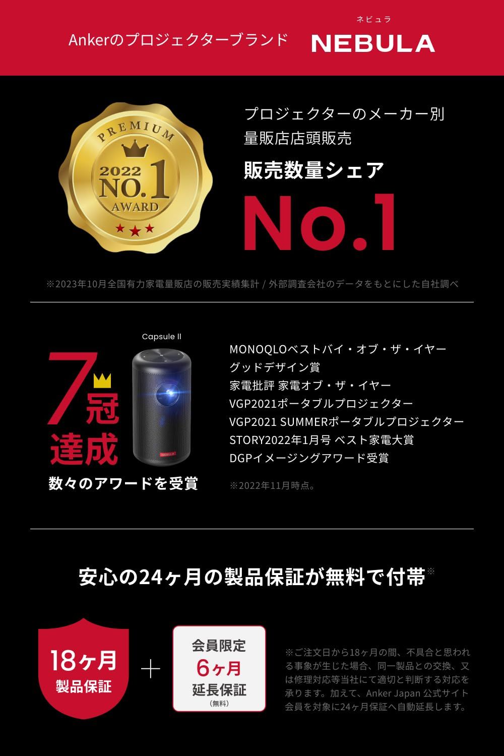 Anker Nebula Capsule Pro Android搭載モバイルプロジェクター 150 ANSIルーメン | DLP搭載 | 360度スピーカー