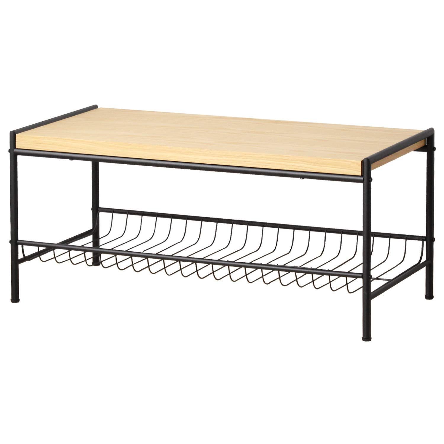 【在庫処分】IWT-640 ヴィンテージ ナチュラル オーク アイアン 木製 幅95×奥行45×高さ43cm 棚付き ローテーブル 岩附
