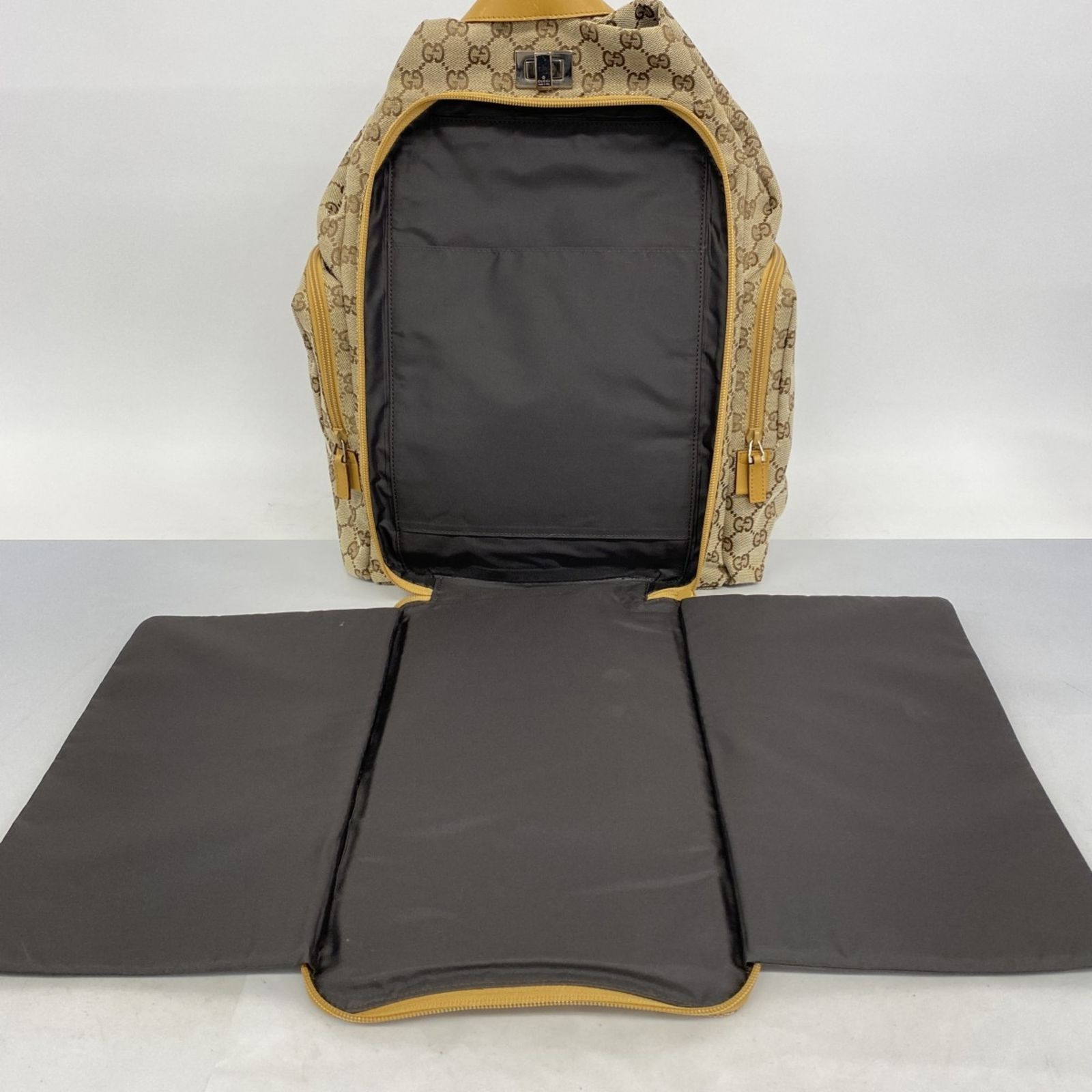 極美品・激レア グッチ リュック バッグパック GGキャンバス レザー ベージュ GGキャンバス グッチ GUCCI リュック レザー ベージュ シルバー