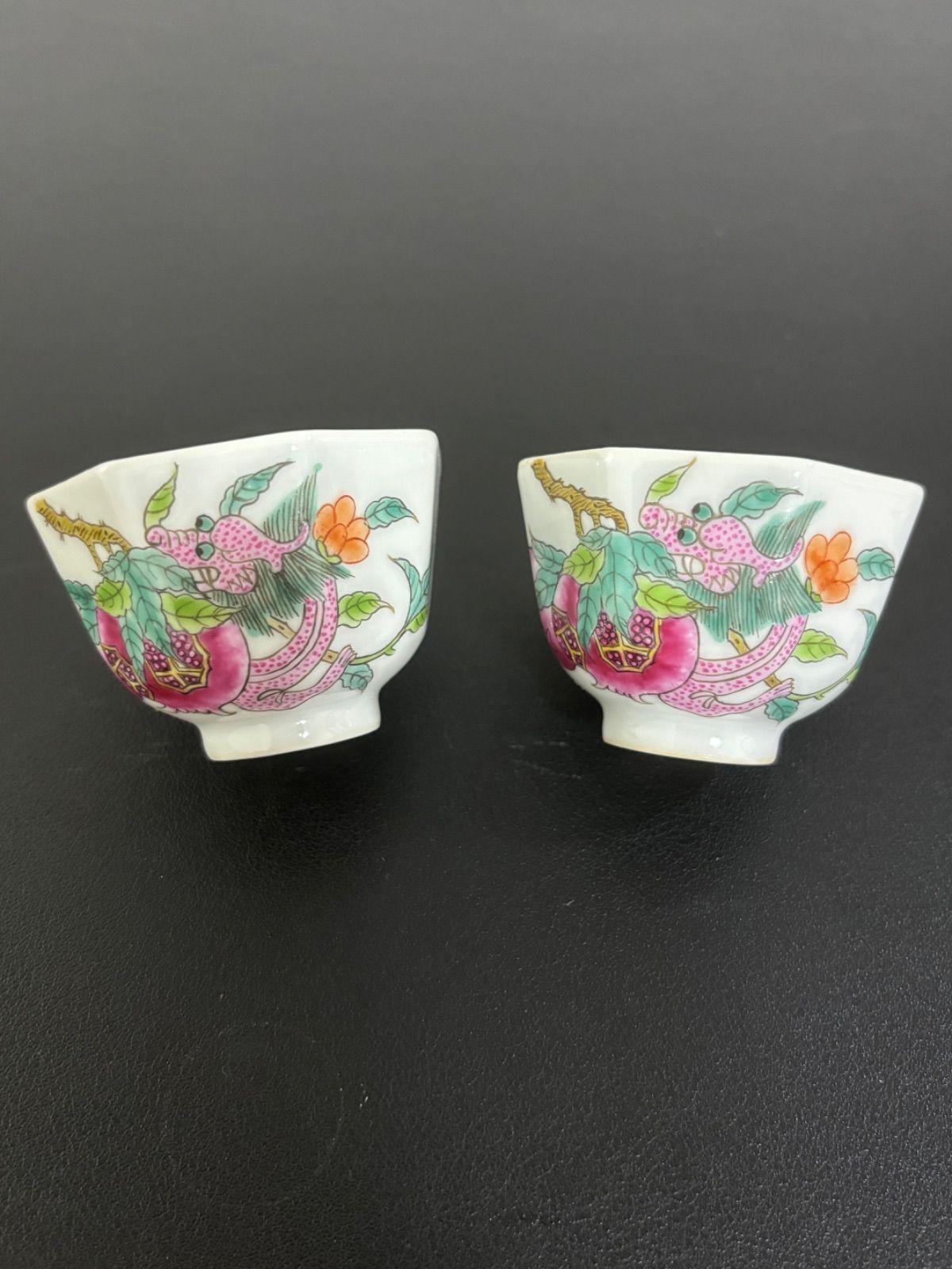 中国 瓷器 龍 茶碗 中国美術 茶器 煎茶道具 二件組 景徳鎮手書き