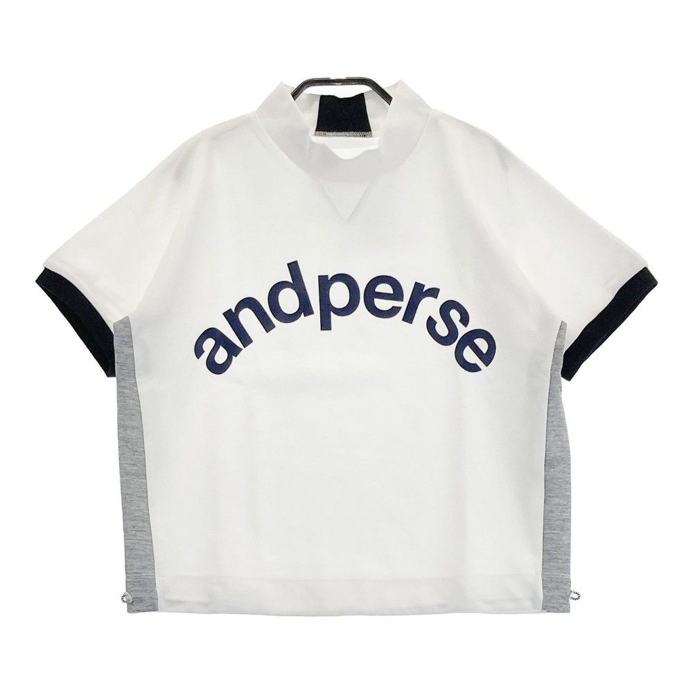 サイズ：M AND PER SE アンパスィ 2023年モデル ハイネック 半袖Tシャツ 総柄 ホワイト系 [240101469330] ゴルフウェア レディース ストスト and per se アンパスィ 半袖 ハイネックシャツ レディース