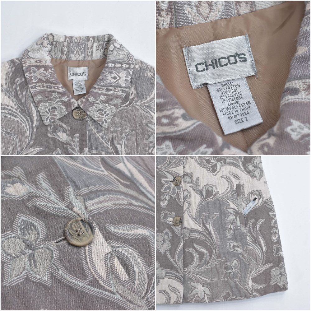 90s〜 CHICO'S チコズ フローラルパターン ゴブラン タペストリー ジャケット ヴィンテージ 花柄 ジャガード フラワー グレー ビンテージ  USA アメリカ古着 レディースM相当 - メルカリ