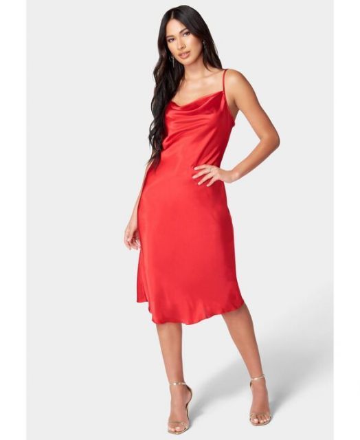 【送料無料】 ベベ レディース ワンピース トップス Women's Satin Midi Slip Dress Red