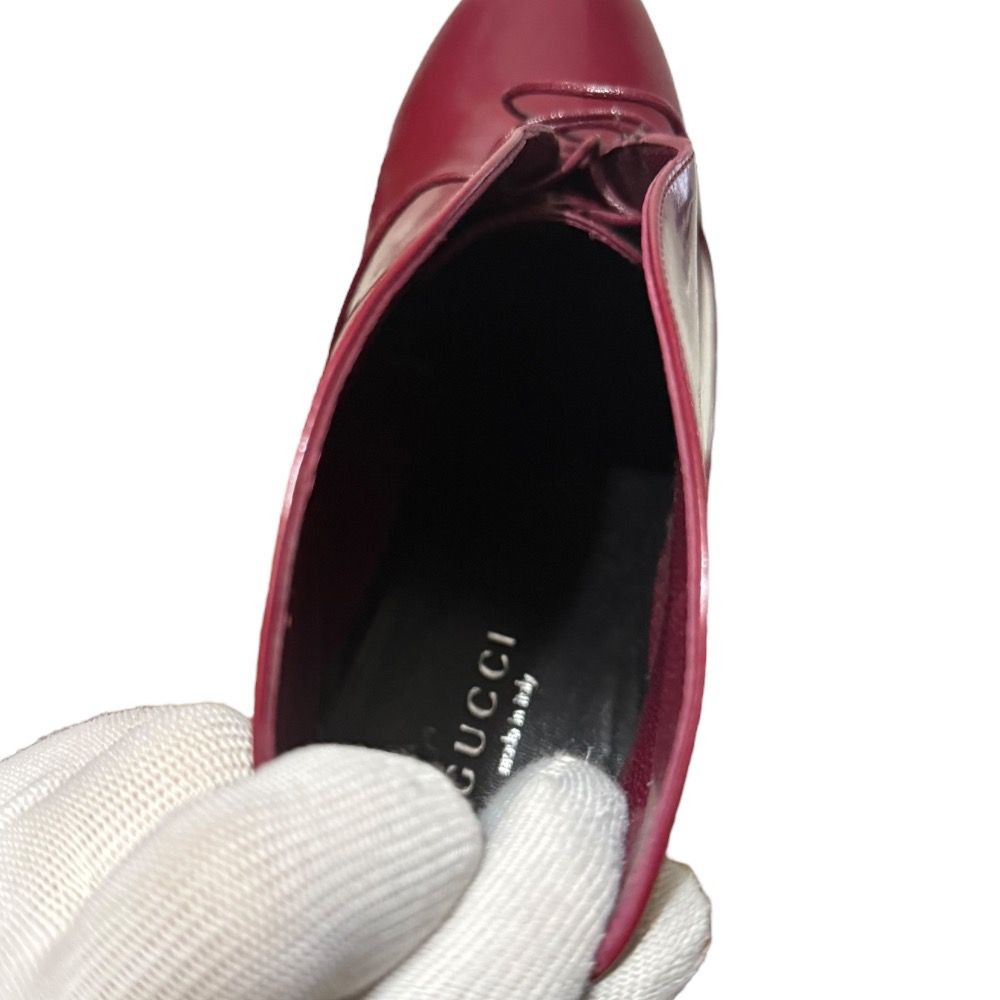  GUCCI グッチ レースアップ ショートブーツ ブーティ サイズ37 1 2 24.5 cm ボルドー レディース 古着 ブーティ ブーツ