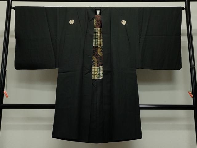 平和屋着物＃男性 長羽織 黒紋付き 正絹 CAAT5826id