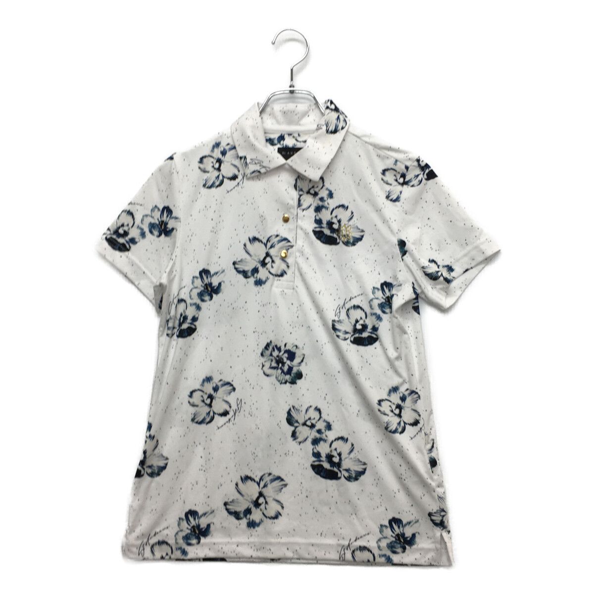 St.Andrews - coco 中古 セントアンドリュース StANDREWS レディース 半袖ポロシャツ M 白×紺 ホワイト×ネイビー 花柄 中古 レディース セントアンドリュース StANDREWS 半袖