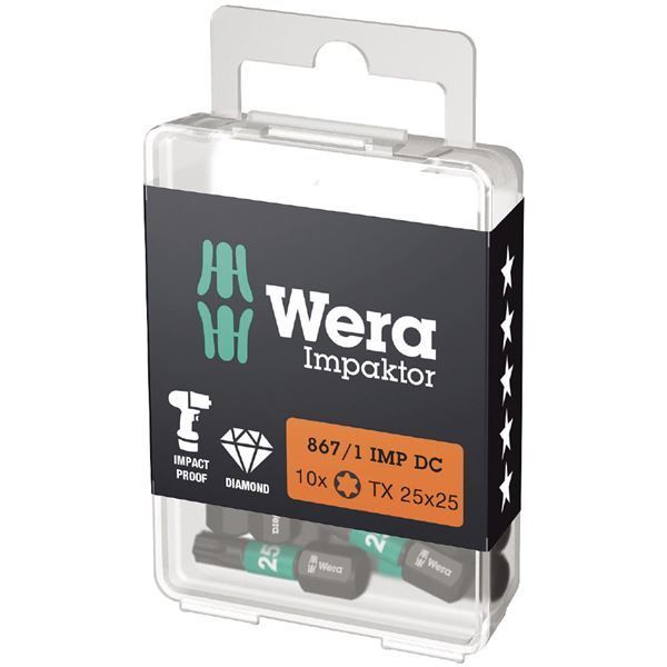 WERA ヴェラ 10本入 差込6.35mm インパクトドライバー用 トルクスドライバービット 刃先サイズT25 全長25mm 057625 工具 ツール