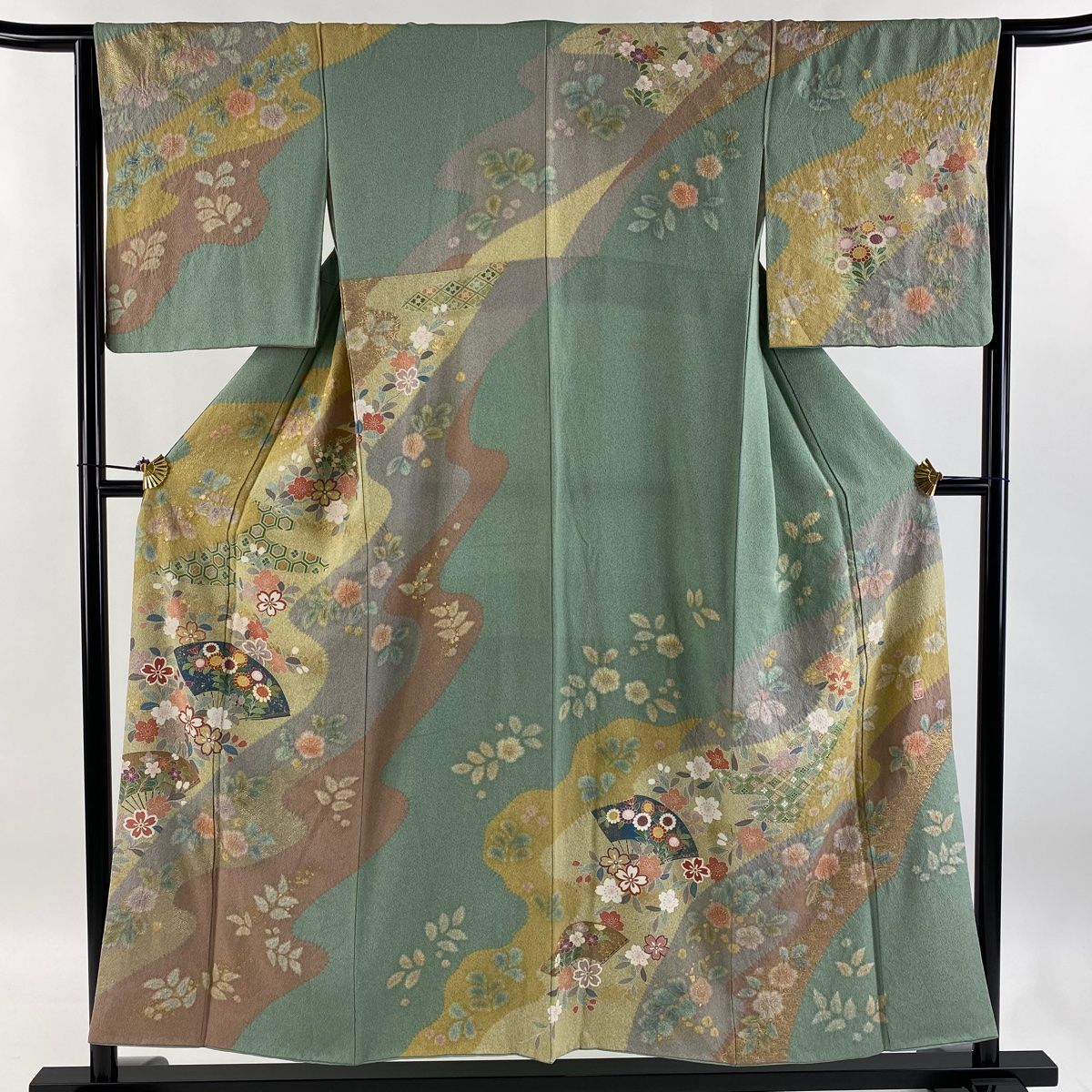 専用です。 訪問着 身丈161.5cm 裄丈66cm M 袷 落款 舟 青海波 染め分け 灰