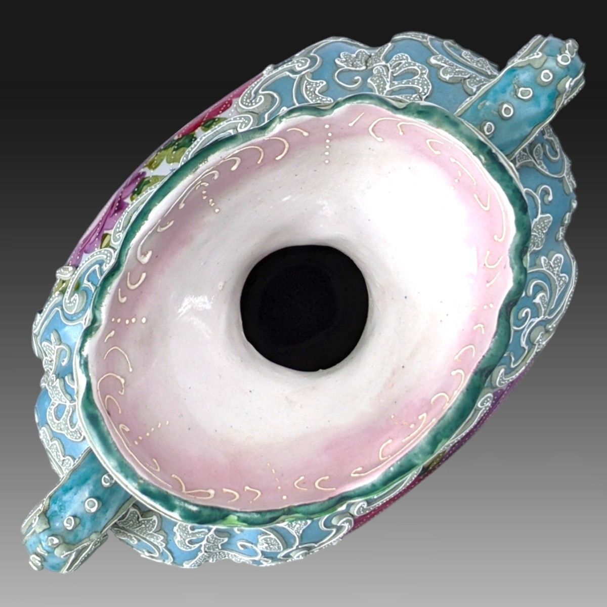 P262-2 オールドニッポン 彩色色絵盛上装飾薔薇文 水差 クリーマー S 里帰り品】オールドニッポン 飾り壺 薔薇絵 一陳盛上げ手描き