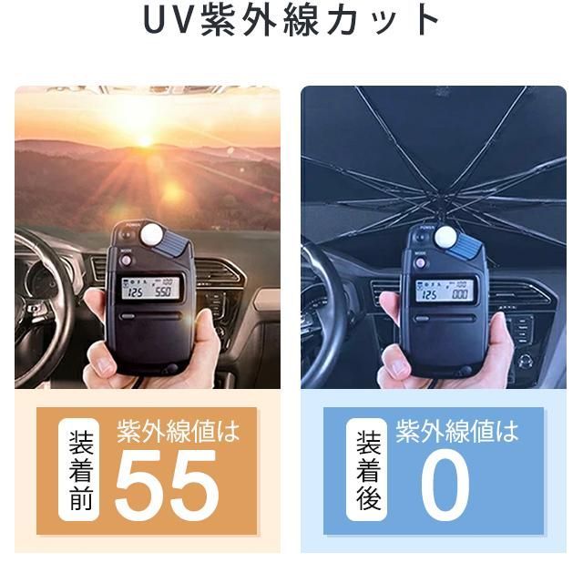 タイムセール車用サンシェード 折り畳み式 傘型 車用パラソル フロントシェード 遮光 遮熱 収納ポーチ付き 遮熱 日よけ uv 紫外線カット 車中泊 仮眠