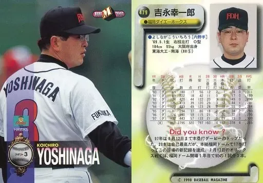 福岡ダイエーホークス　吉永幸一郎サイン入り 吉永幸一郎 1995 BBM ダイエー 金色プリントサイン入り - メルカリ